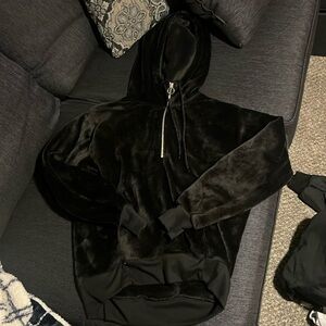 Express One Eleven black Velour Hoodie Quarter Zip
